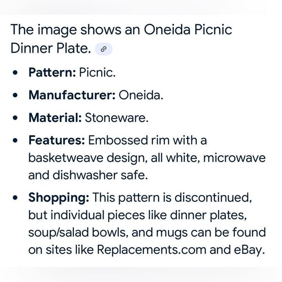 Picnic Oneida White Geometric Dinnerware Serving Platter Plate 12 1/4 In Round - Picture 6 of 10